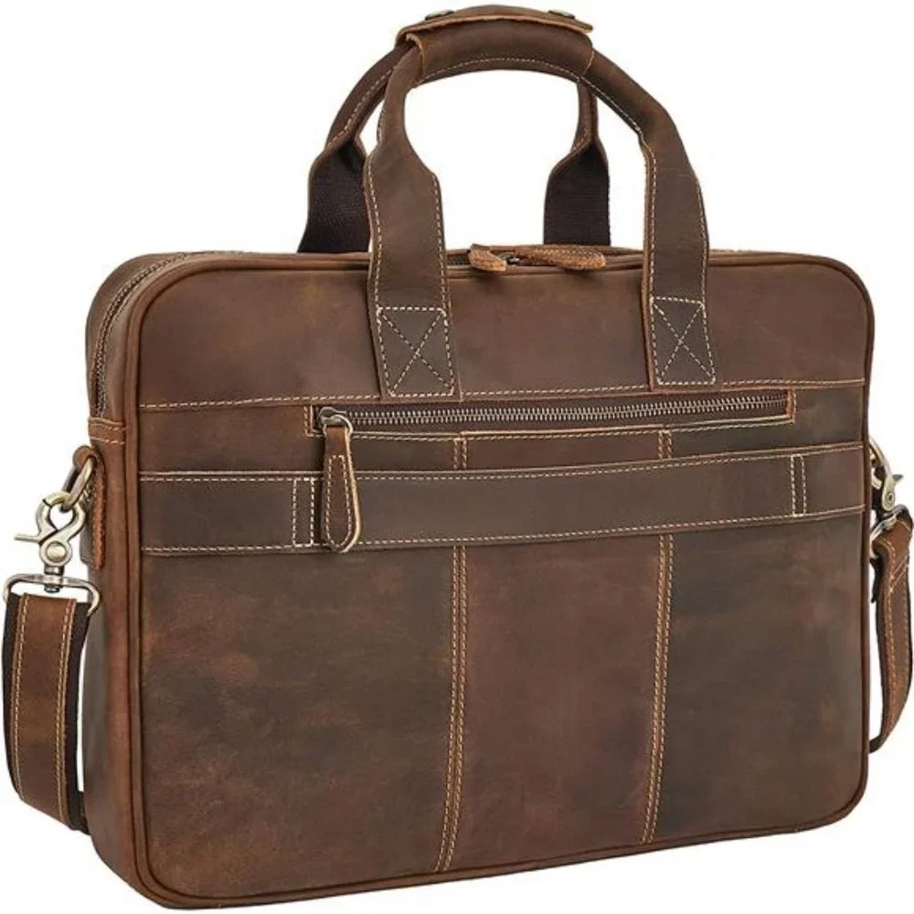 Men's Handcrafted Leather Laptop Bag, Dark Brown, Fits 15.6